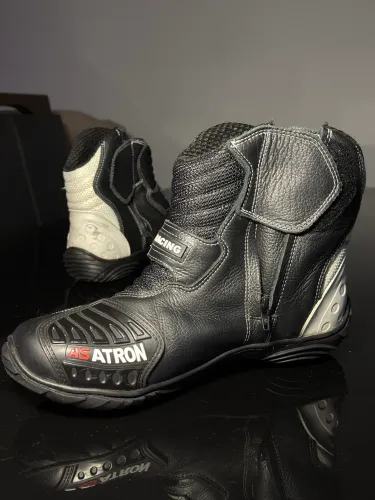 Bota motociclista AS-RACING respirável em couro 406B