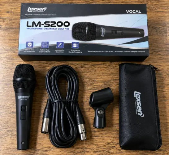 Microfone Dinâmico Lexsen LM-S200 com Fio + Cabo + Bag