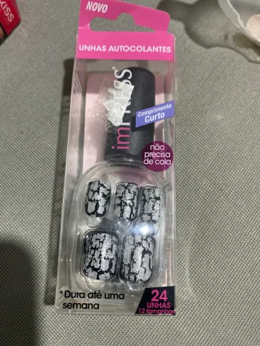 Unhas postiças Impress Preto com prata Curta quadrada