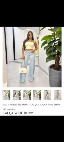 Calça - Wide - Jeans - Blessmih - Lavagem Clara - Estilosa - Feminina 