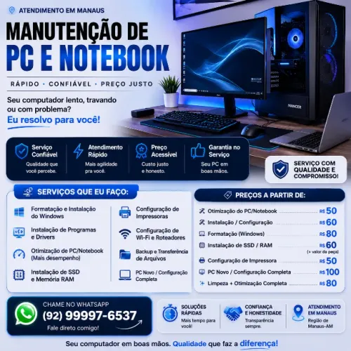 Manutenção de PC e Notebook em Manaus | Formatação | SSD | Windows