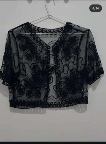 Bolero Blusa Preta Renda Transparente P/M Cropped Festa Noite