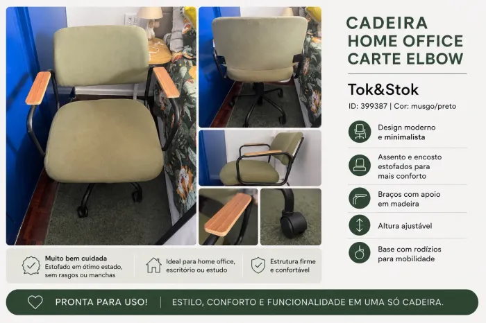 cadeira de escritório/home office - modelo carte elbow - tok&stok / tok stok - verde musgo