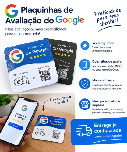 Plaquinha de Avaliação do Google - NFC + QR Code