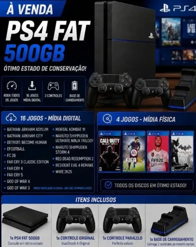 PLAYSTATION 4 512GB COM 20 jogos inclusos