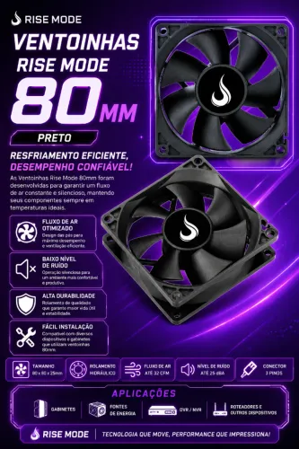 Ventoinhas Rise Mode 80mm Preto (NOVO/LACRADO!)