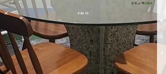 Mesa de vidro 13mm temperado com 1.20×120 é base de granito com 4 cadeiras maciça 