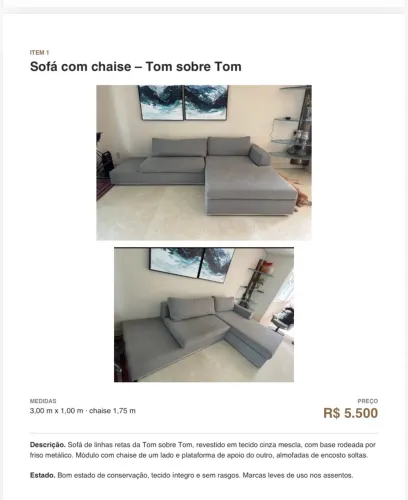 Sofá com chaise - tom sobre tom