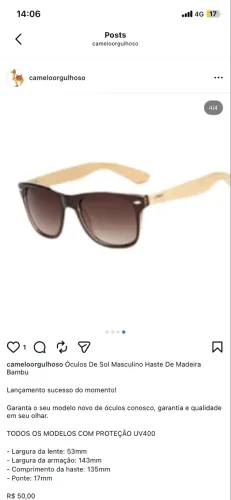 Óculos De Sol Masculino Haste De Madeira Bambu