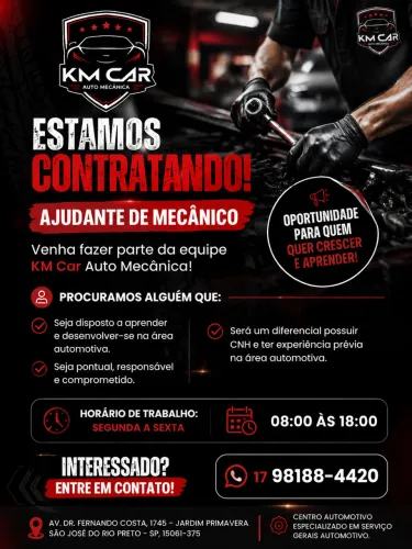 VAGA PARA AJUDANTE DE MECÂNICO