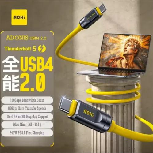 Cabo USB-C AOHI The Future Adonis 240W Display Led 1m (120Gbps/ 8K/ PD3.