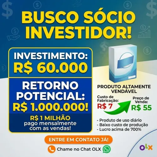 Busco sócio anjo,R$60.000 de investimento e R$1.000.00 de retorno