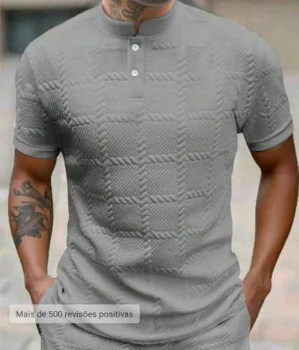 Camisa Polo Masculina Casual de Cor Sólida com Textura e Gola Olímpica