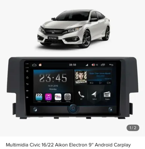 Multimídia Aikon Atom Electon 9 polegadas para Honda Civic 2016 até 2022