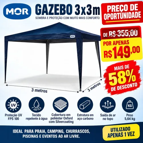 OPORTUNIDADE - Gazebo MOR 3x3m Azul - Usado Apenas 1 Vez