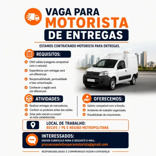 Vaga para motorista de entrega
