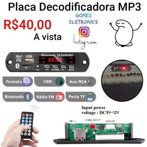 Placa MP3 decodificada - módulo adaptável para aparelhos de som em geral