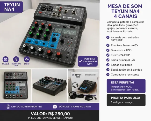 Mesa de som Teyun NA4 - 4 canais PERFEITA