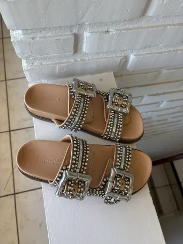 sandália papete bege schutz enola sporty shine novo