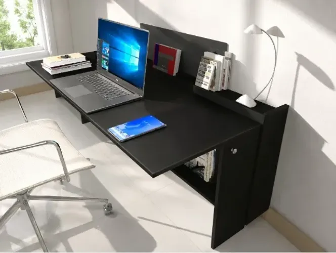 Mesa Negretta Top Multifuncional. Dobrável com Armário para guardar livros notebook