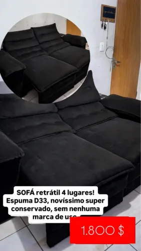 SOFÁ RETRÁTIL SEMINOVO PRETO 4 lugares
