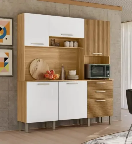 Kit Cozinha Ferrara Plus Kits Paraná 180cm - 100% MDF, 06 Portas e 02 Gavetas - Entrega