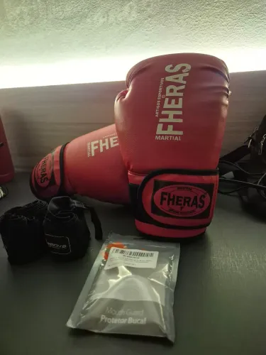 Luva Muay Thai Fheras + Protetor Bucal + Bandagem