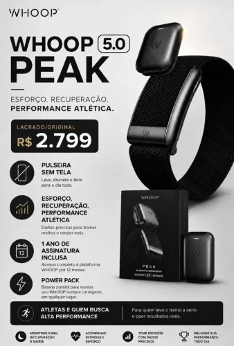 WHOOP 5.0 Peak lacrado + 12 meses de assinatura