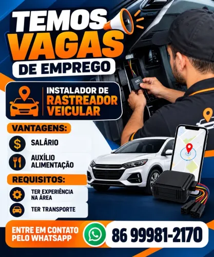 Contratamos Instalador de Rastreador Veicular
