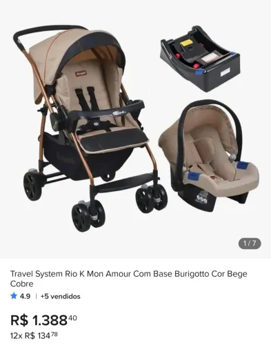 Carrinho de bebê que acompanha bebê conforto. 