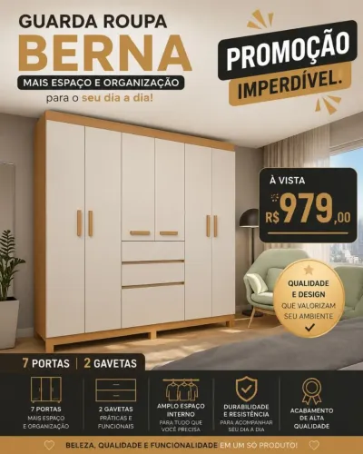 Roupeiro de casal com 6 portas e 3 gavetas novo
