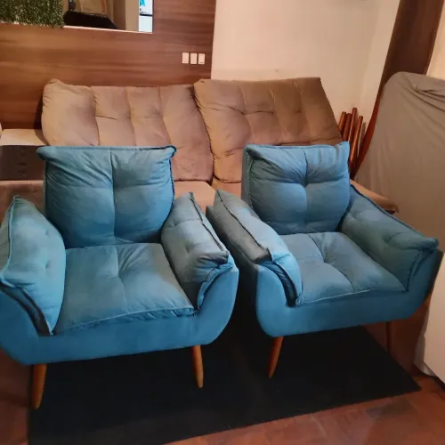 2 Poltronas Suede Azul Turquesa
