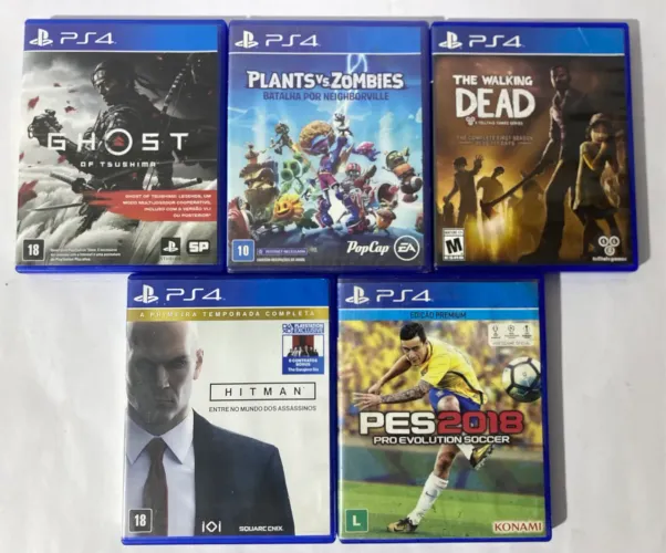 Jogos PS4 Ghost Of Tsushima Hitman Walking Dead Plants Vs Zombies PES 2018 Mídia Física