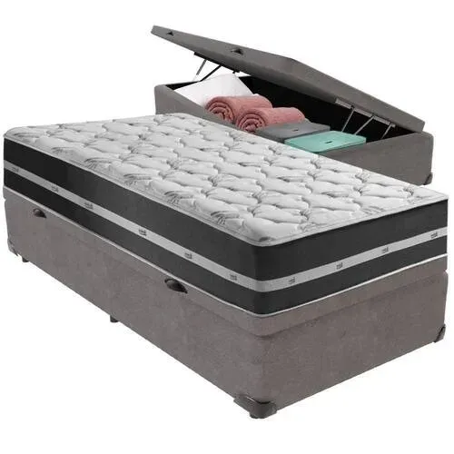 Cama Solteiro Completa Box com Colchão + Baú Suede