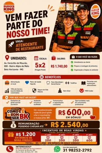 Vaga para atendente de restaurante. 