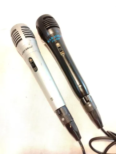 Microfone silver dois microfones karaokê