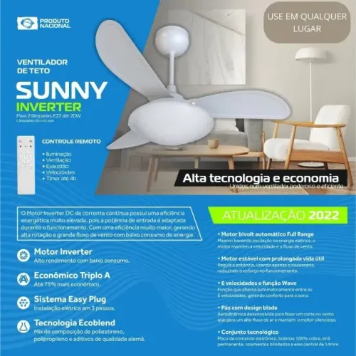 Ventilador Teto Inverter Bivolt Ventisol Sunny
