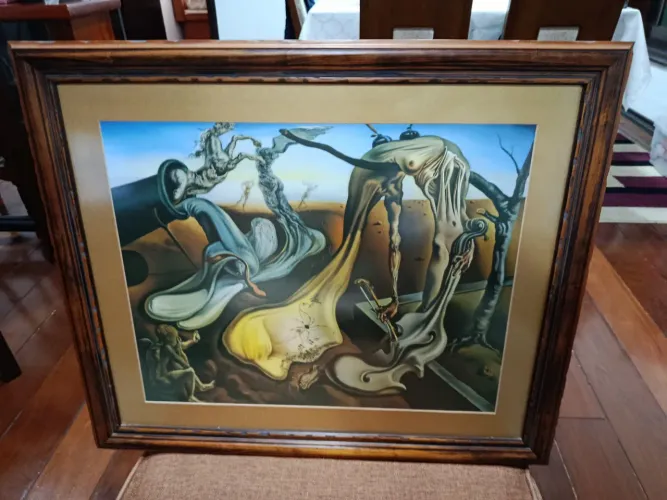 Quadro pintura abstrata , moldura em madeira maciça e vidro. Relíquia de família.