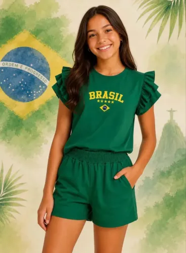 Conjunto Brasil short + blusa 08 anos 