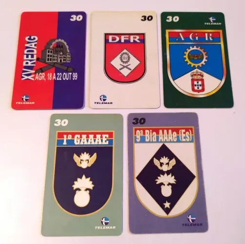 Cartões Telefônicos Telemar - Brasões de Organizações Militares - Lote com 5 Unidades 