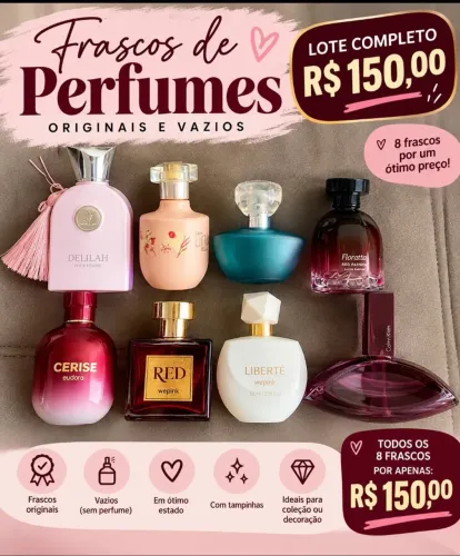 Lote com 8 frascos de perfumes originais vazios - R$ 150