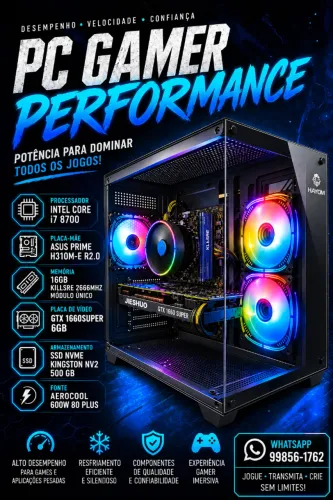 PC Gamer Core I7 8700 GTX 1660 Super 6GB - Completo -Até 12 X 298,00 Sem Acréscimo !!!