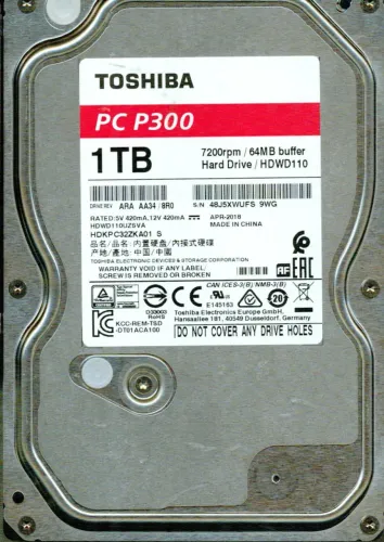 HD 1TB TOSHIBA PC P300 HDWD110UZSVA, ARA AA34/8R0 TOSHIBA SATA MAIO 2018