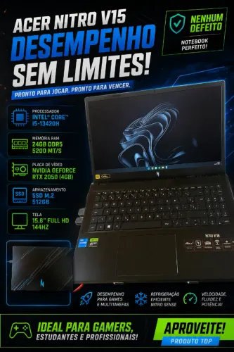 Notebook Gamer Acer Nitro V15 | i5-13420H | 24GB DDR5 | Sem defeito