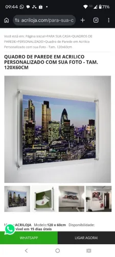 Quadro de Parede em Acrilico Personalizado com sua Foto - Tam. 120x60cm