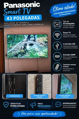 Smart TV Panasonic 43? + Controle Remoto | Ótimo Estado