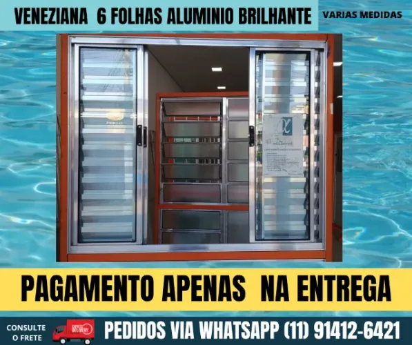 janela para quarto aluminio brilhante 6 folhas - frete a/c