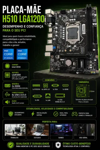 Placa mãe H510 LGA 1200 NOVA ENTREGAMOS