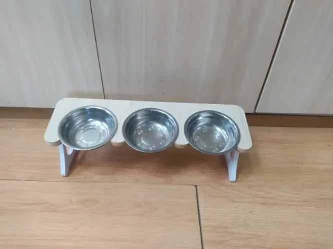 Comedouro de Inox Triplo para Gatos