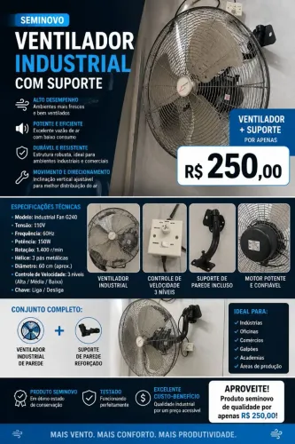 Ventilador Industrial com suporte de parede 